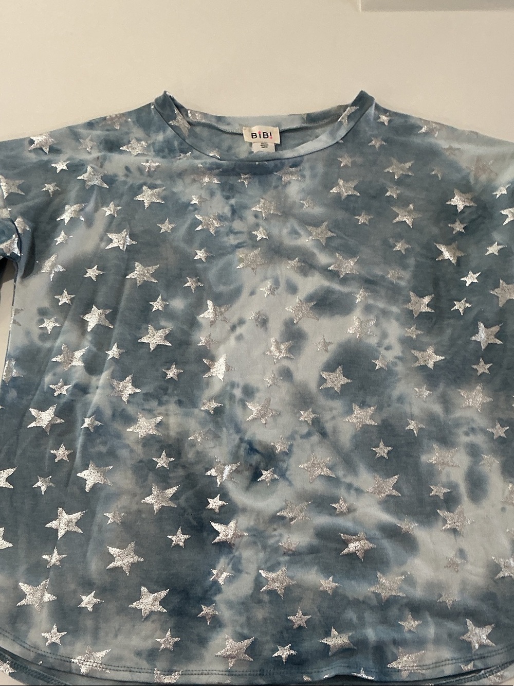BiBi Blue Tie-Dye Short Sleeve Tee with Silver Stars